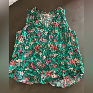 LOFT Women’s Green Floral Sleeveless Shell blouse, size XXL